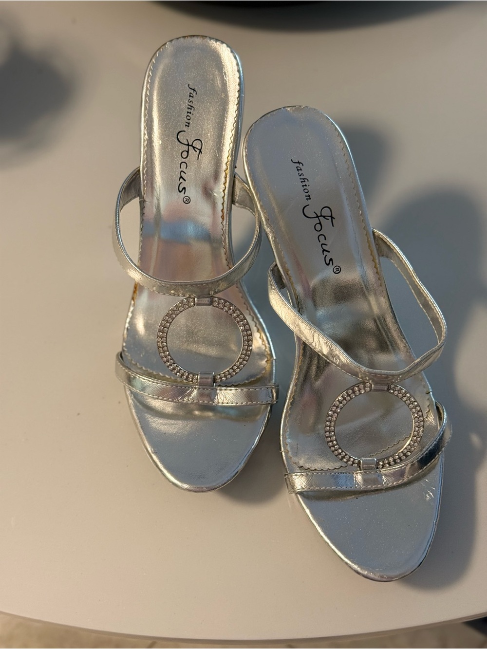 Silver Rhinestone Ring Heel Sandals - Picture 2 of 5